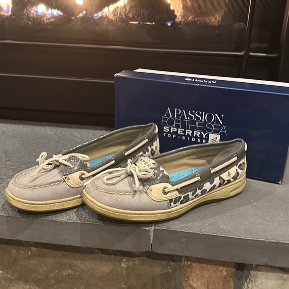 Sherry Top-Sider Angelfish Grey Blue Leo Animal Leopard Print - Picture 1 of 8